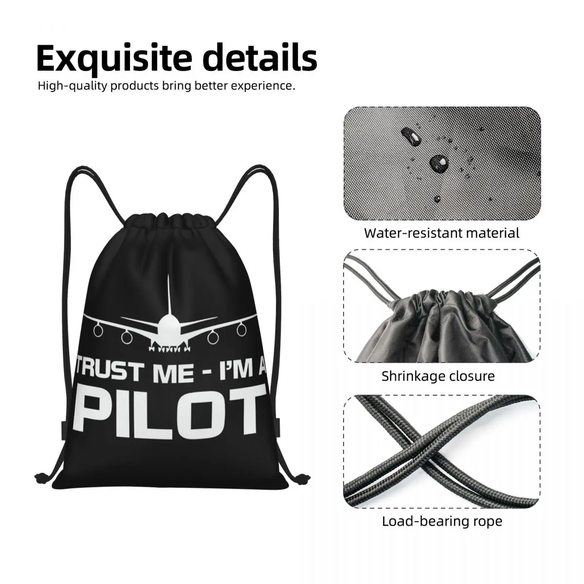 Custom Trust Me Im A Pilot Trekkoord Tas Mannen Vrouwen Lichtgewicht Vliegtuig Vliegende Vliegtuig Luchtvaart Geschenk Sport Gym Opslag Rugzak