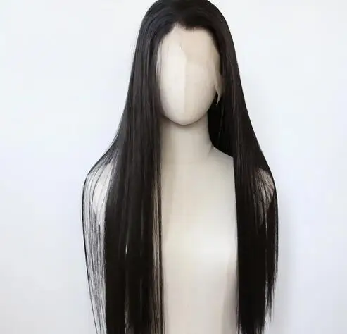 Natural Black 13x6inch Synthetic Lace Front Wig Long Straight Jet Black Lace Front Synthetic Wig Pre Plucked Natural Hairline