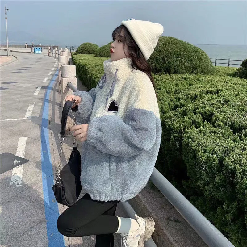 Lamb Wool Jacket Women 2023 Autumn Winter Junior High School High School Students Cotton Coat Female Korean Zipper Outerwear 497