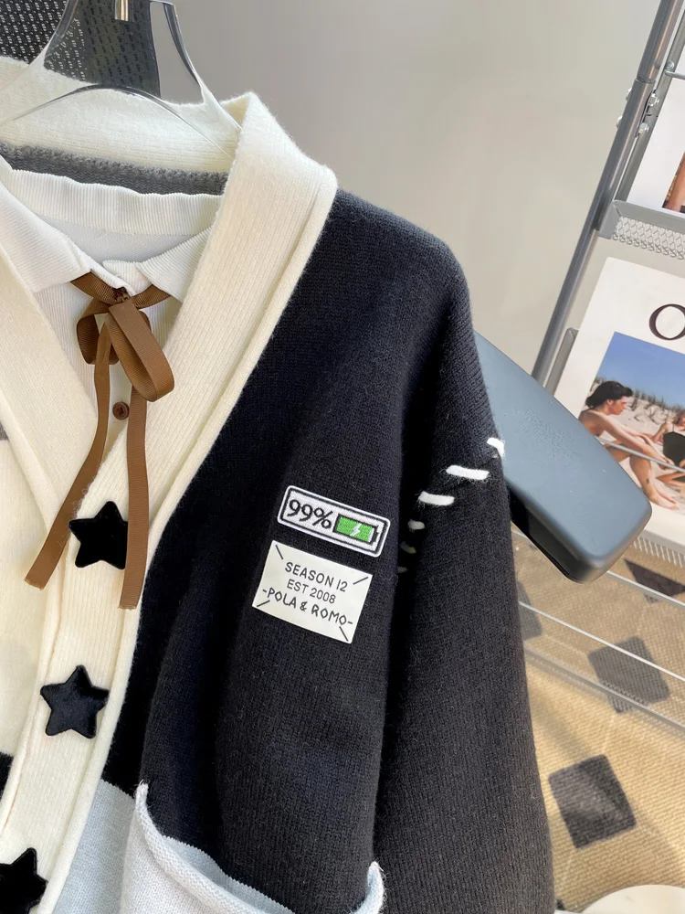 Veste Cardigan de Style ample et paresseux pour femmes, automne et hiver, manteau d'épissure d'étoiles, pulls tricotés doux et collants, haut