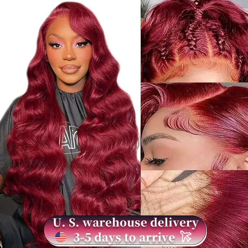 

300% Density 13x6 Body Wave Hd 13x4 Lace Frontal Human Hair Wig For Black Women 99j Full Lace Front Brazilian burgundy Wigs