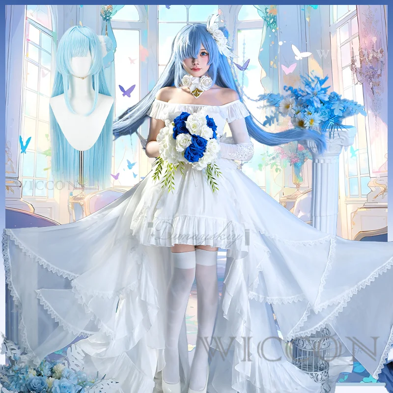 

Azur Lane HMS Janus New Skin Cosplay Costume White Wedding Dress Wig Headwear Choker Full Set Accessories Halloween Party