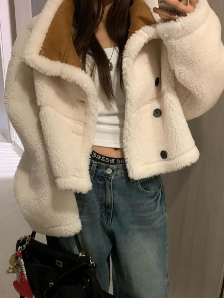 

Korean Sle Double-Sided Wear Deer Skin Velvet Lamb Fur Jaet Women Winter New Faion Loose Versatile Design Warm Cotton Coat