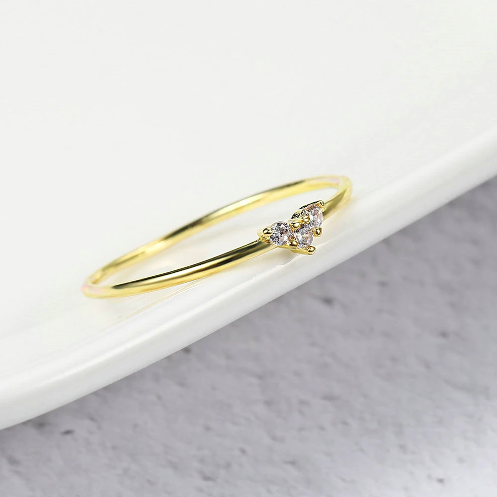 ZHOUYANG Dainty Ring For Women Little Heart Thin Knuckle Ring AAA+CZ Light Yellow Gold Color Daily Fashion Jewelry KAR173