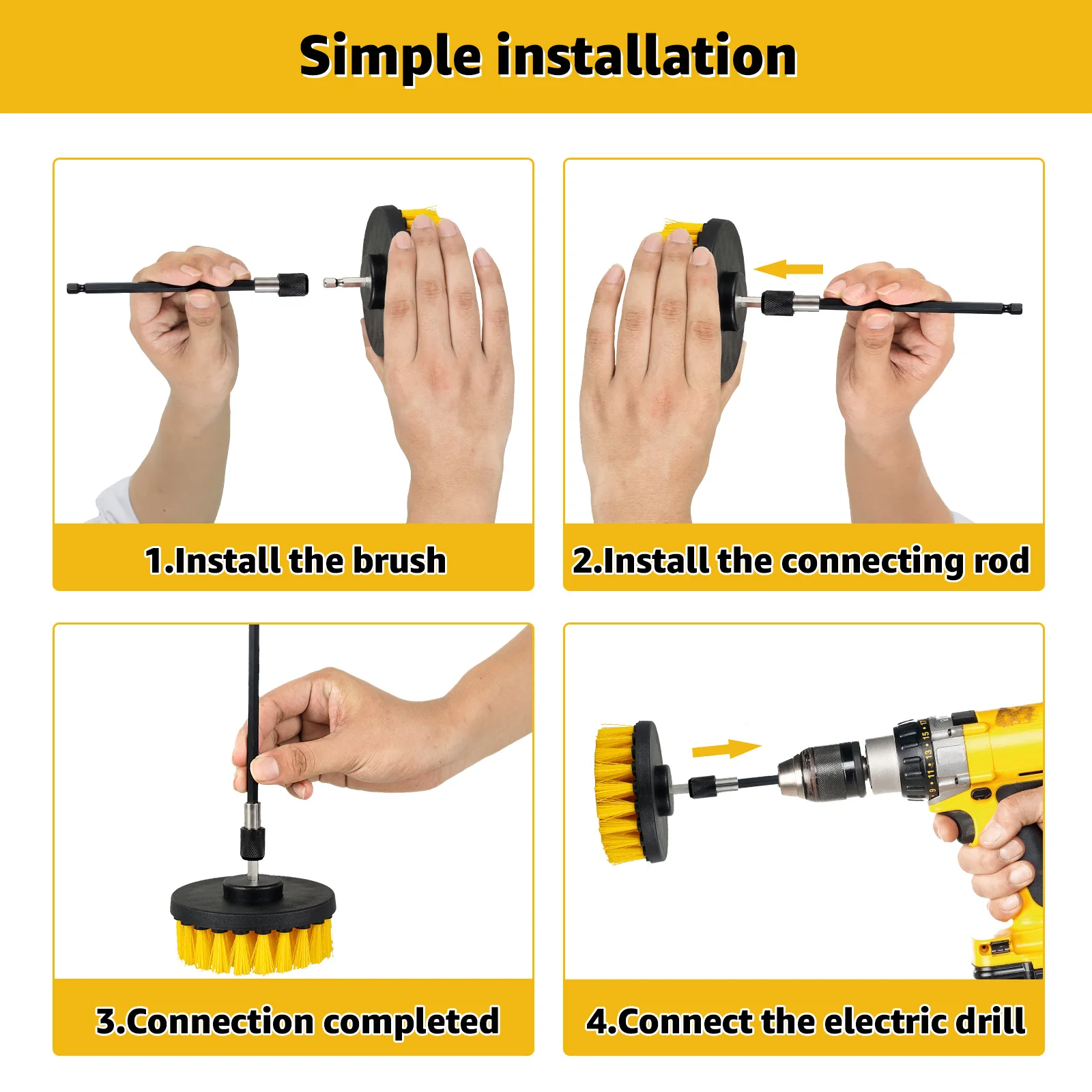 6Pcs Drill Brush Attachment Set Multipurpose Nylo Electric Cleaning Scrub Brush Kit with Extend Connecting Rob for Bathroom Tub