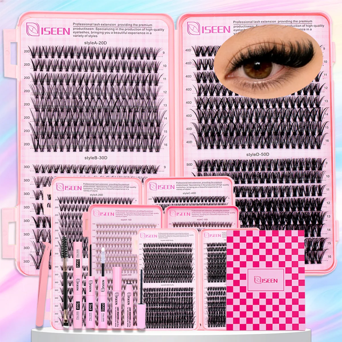 Lash Clusters Kit Strong Hold DIY Lash Extension Kit Wispy Lashes with Lash Bond And Seal Eyelash Tweezers Makeup