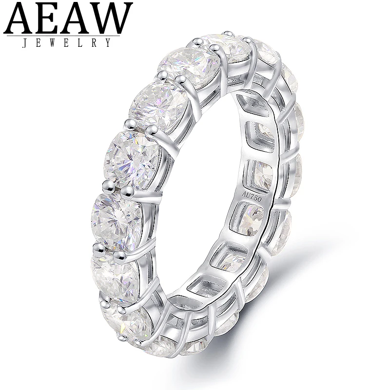 

AEAW Moissanite 4mm 14K 10K White Gold Rings Luxury Band for Women Round Cut Full Eternity Wedding Engagement