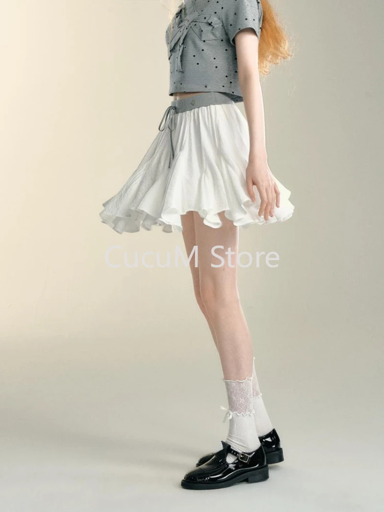 Woman New Harajuku White Ruffles Sweet Y2k Mini Skirt Spicy Girls Korean Fashion Slim Skirt Casual Outfits A-line Skirt Chic