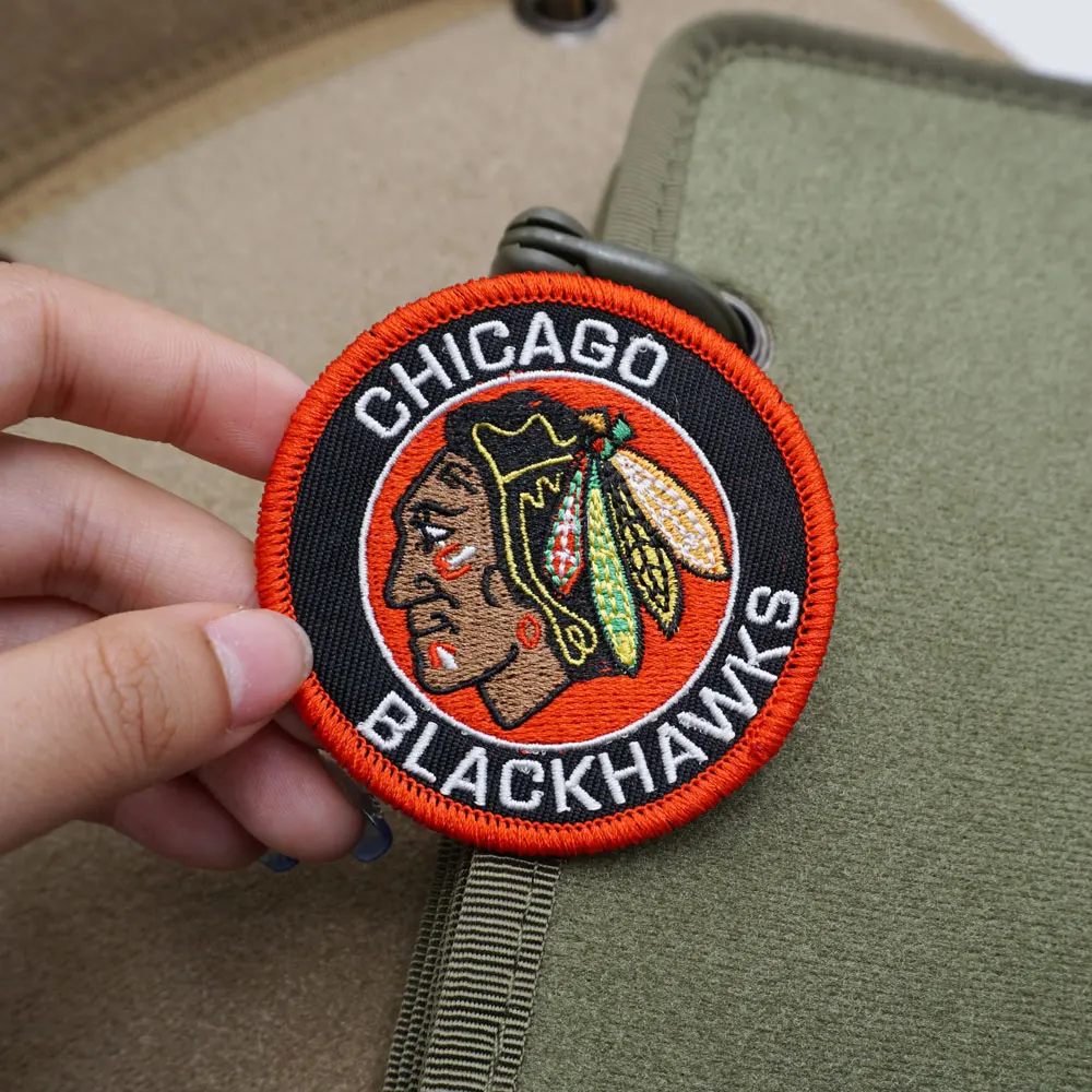 Chicago ice hockey team logo,High quality embroidery patches,Tags and badges with hooks ,for clothing ,hats and backpacks