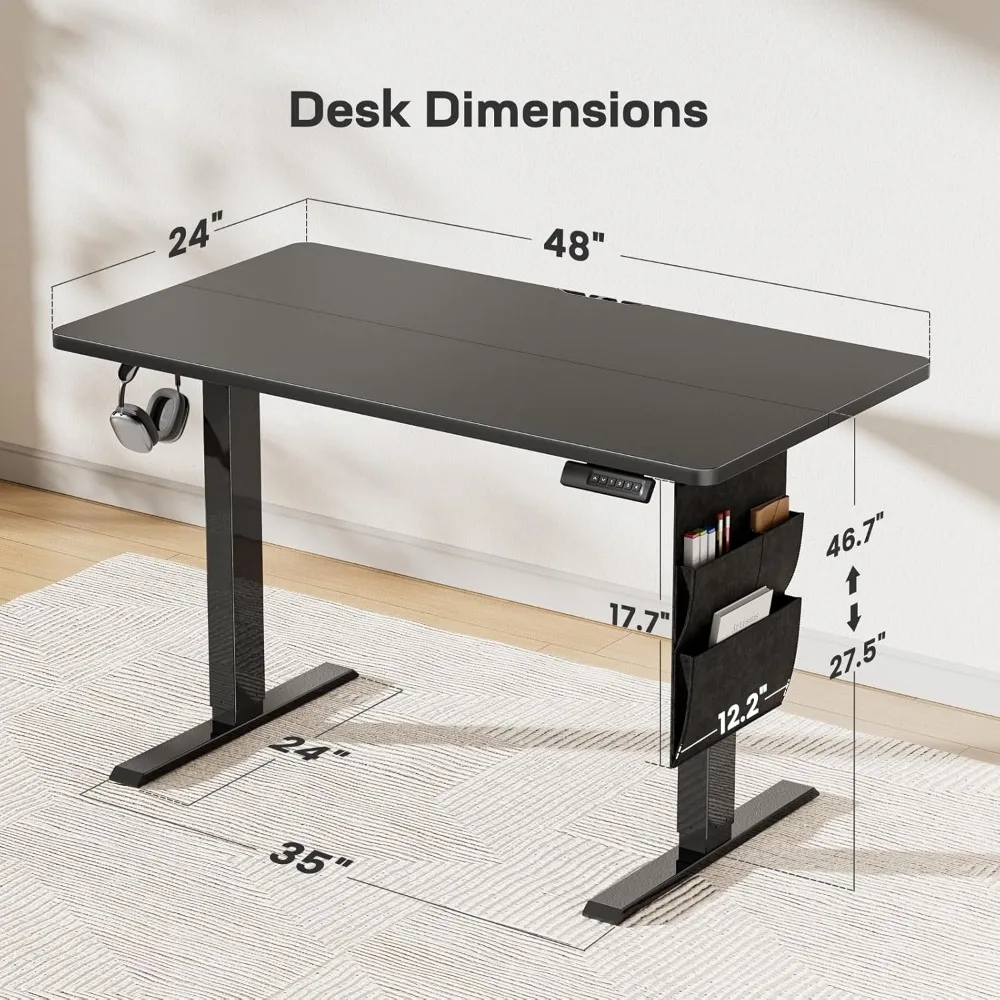 Electric Height-Adjustable Desk with Memory Settings, Storage, and Cable Management for Home Office