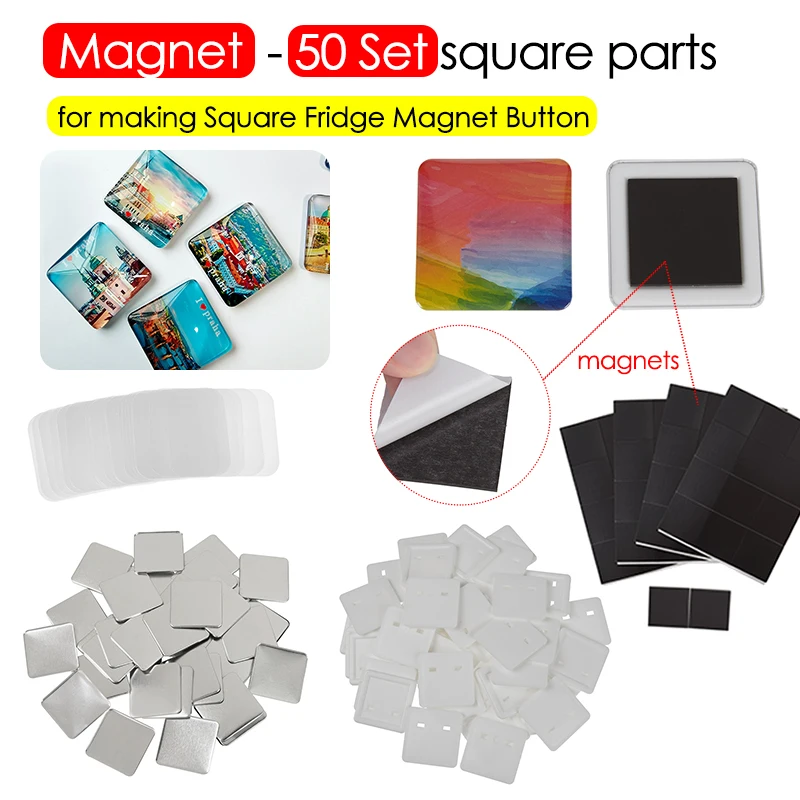 

50Set 50*50MM Square Fridge Magnets Making Parts for DIY Refrigerator Decoration Badge Button Maker Machine Accessories