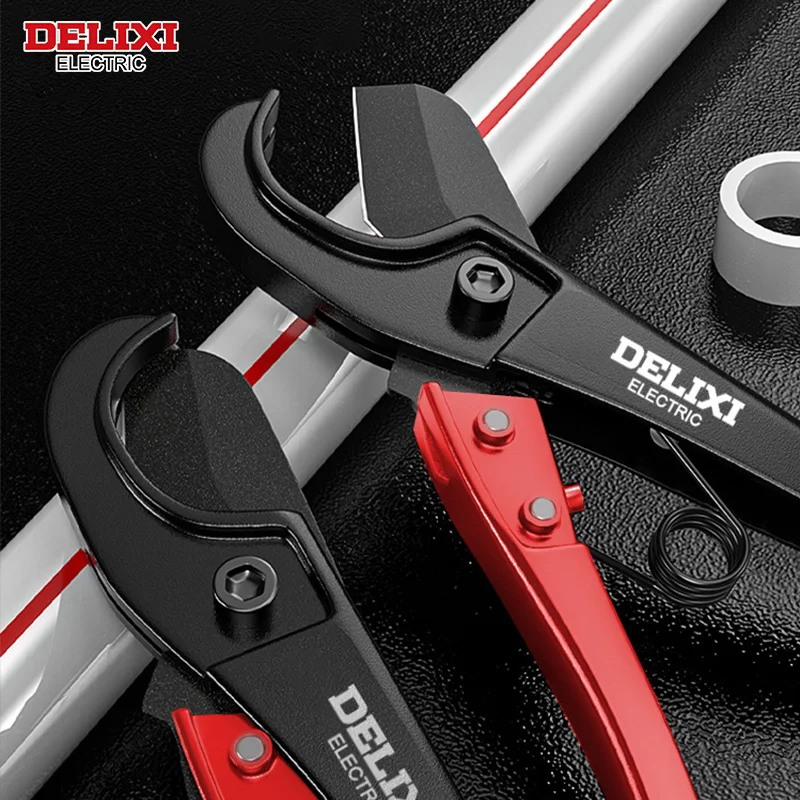 DELIXI ELECTRIC Pipe Cutter,Pipe Scissors SK5 Material Ratchet Cutter PVC/PU/PP/PE Hose Cutting Hand Tool,for Plumber,Homeowners