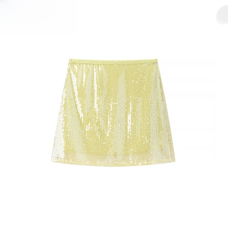 

ZBZR Summer New Women's Faionable Ultra-ort Skirt Narrow Waist iny Sequin Design Polyester Fiber Ladies Skirts