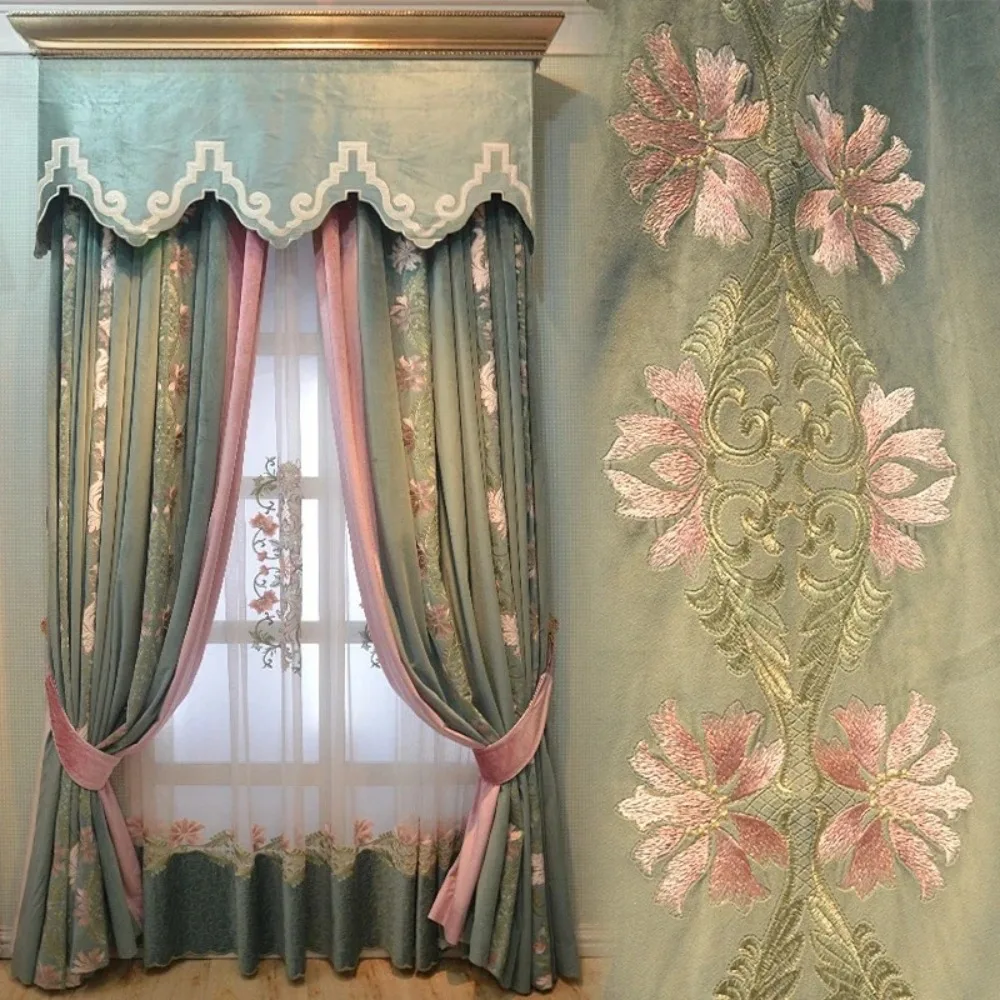 

Chinese Style Curtains For Living Dining Room Bedroom American Pastoral Velvet Luxury Window Valance Embroidered Tulle Custom
