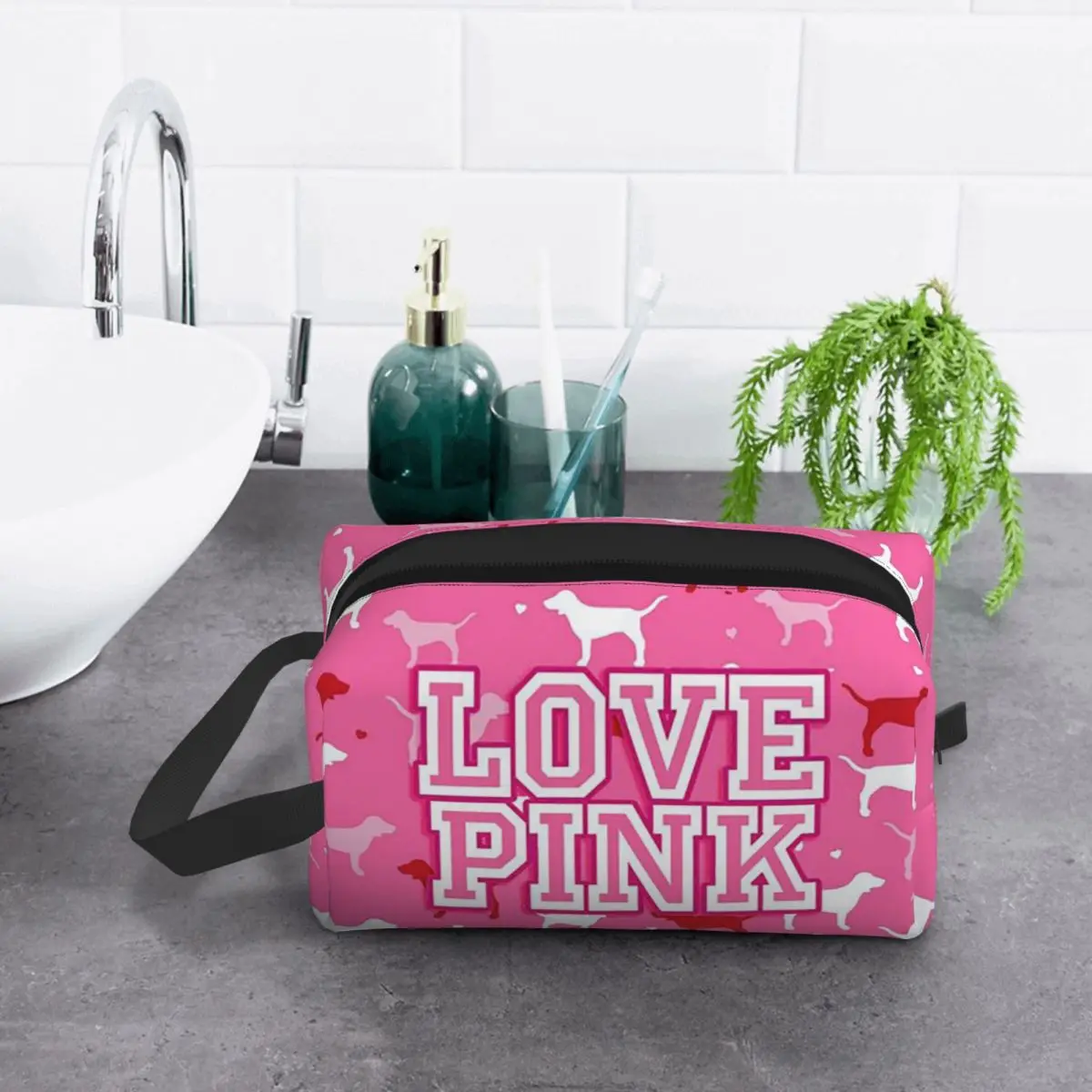 Amor rosa saco de maquiagem organizador de cosméticos armazenamento dopp kit de higiene pessoal saco de cosméticos para mulheres beleza viagem lápis caso