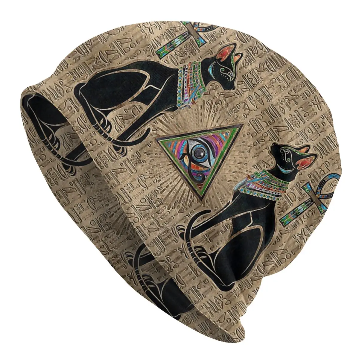 Egyptian Cats Eye Of Horus Egyptian Anubis Autumn Female Thin Beanies Double Used Cycling Bonnet Hats