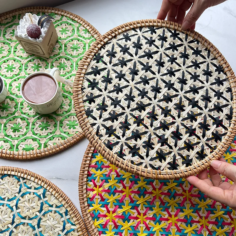 Handmade Retro Rattan and Bamboo Weaving Characteristic Color Household Circular Heat-resistant and Heat-insulate Pad Teapot Pad