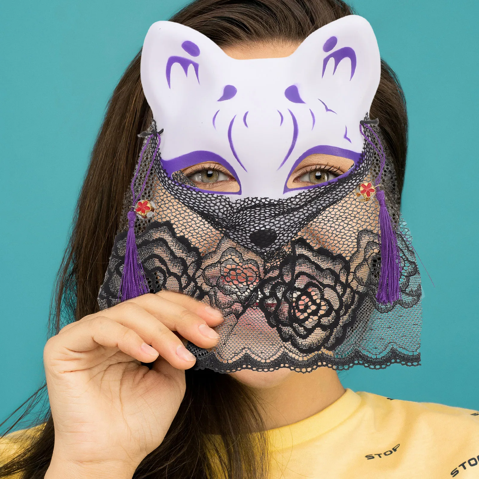 Maska Lisia Pół Twarz Cosplay Ogon Kreskówka Poliester Halloween Maskarada Dziecko