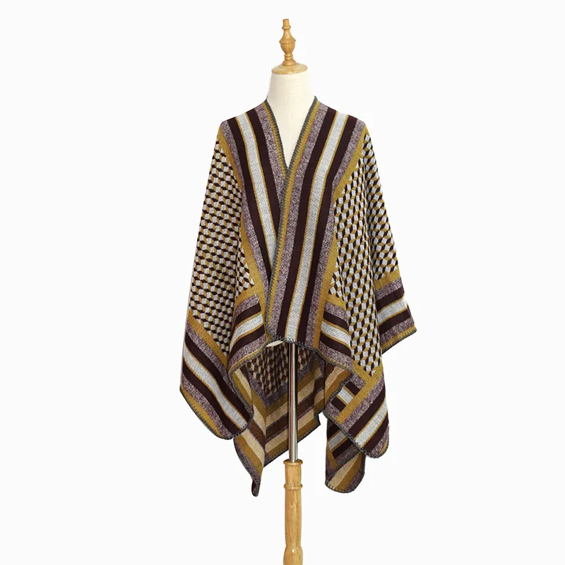 Poncho imitazione Cashmere mantello stile etnico turismo vacanza mantello donna primavera e autunno gancio mantello fiore mantelle antivento P