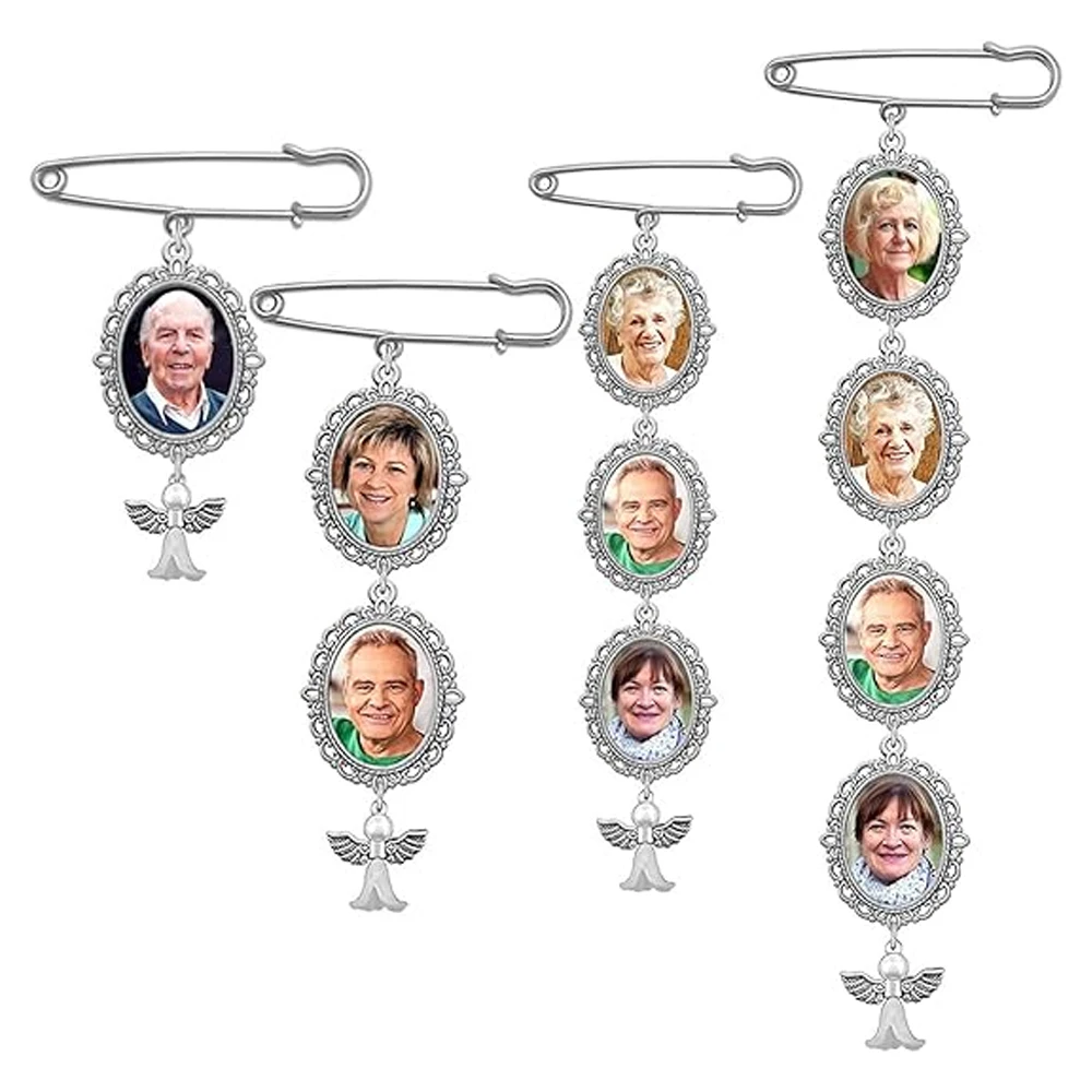 

Custom Photo Memorial Brooch-Customizable Family Graduation Keepsake Gift Brooch Base with Wings/Heart Alloy Jewelry Accessories