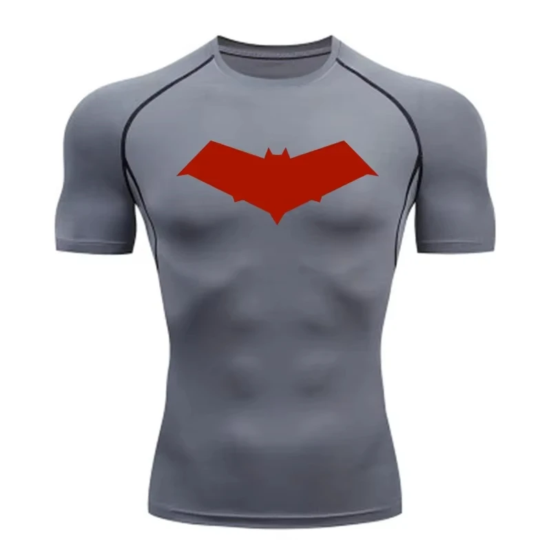 Compressie-T-shirt voor heren met vleermuisprint, sneldrogende gymtrainingtop |   Zomerfitness Rashguard voor hardlopen en MMA ZY0037