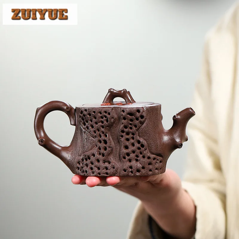 250ml Yixing Purple Clay Teapots Handmade Antique Plum Blossom Stump Pot Raw Ore Purple Mud Kettle With Filter Zisha Tea Set For