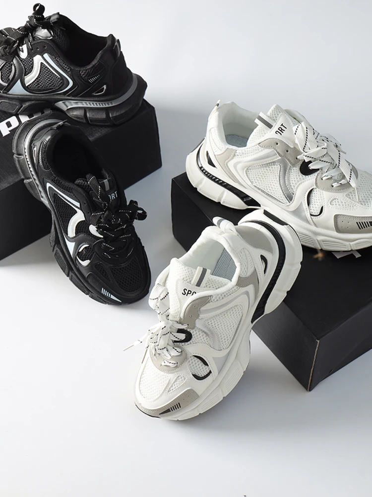 

New Men's Sporty Low-Top Lace-Up Casual Shoes Breathable Mesh Knit Soft Bottom Anti-Slip Wear-Resistant Fashionable Autumn