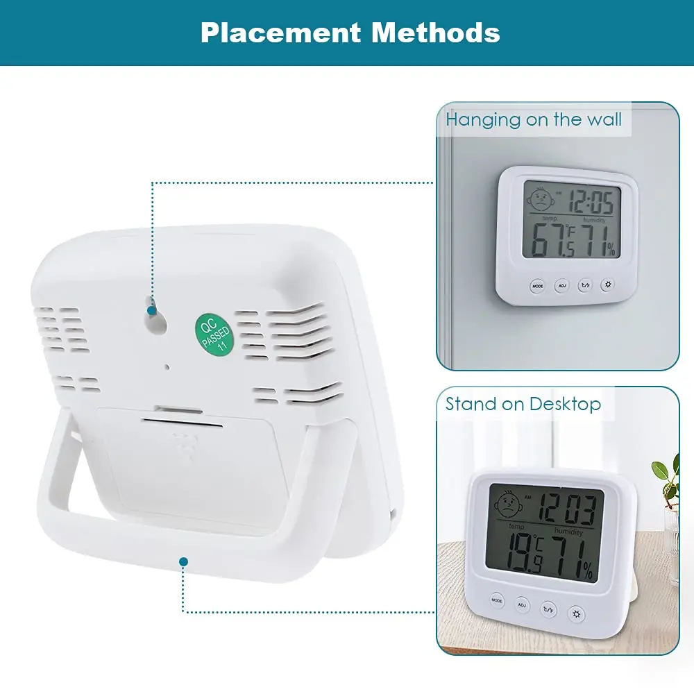 Indoor Thermometers Digital Hygrometer Room Thermometer and Humidity Gauge with Clock Humidity Temperature Function Electronic