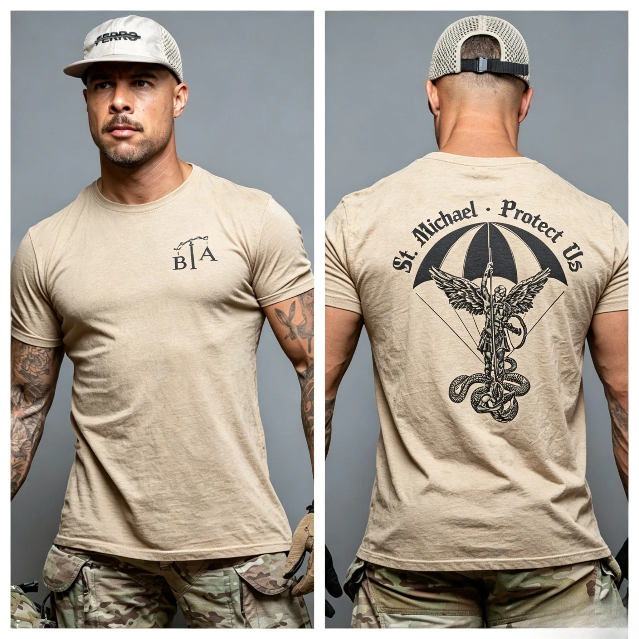 Family Matching T‑Shirt Black Tactical Vintage Balance Scale Badge Chest Parachute Angel Snake Curved  Dual‑Side Streetwear