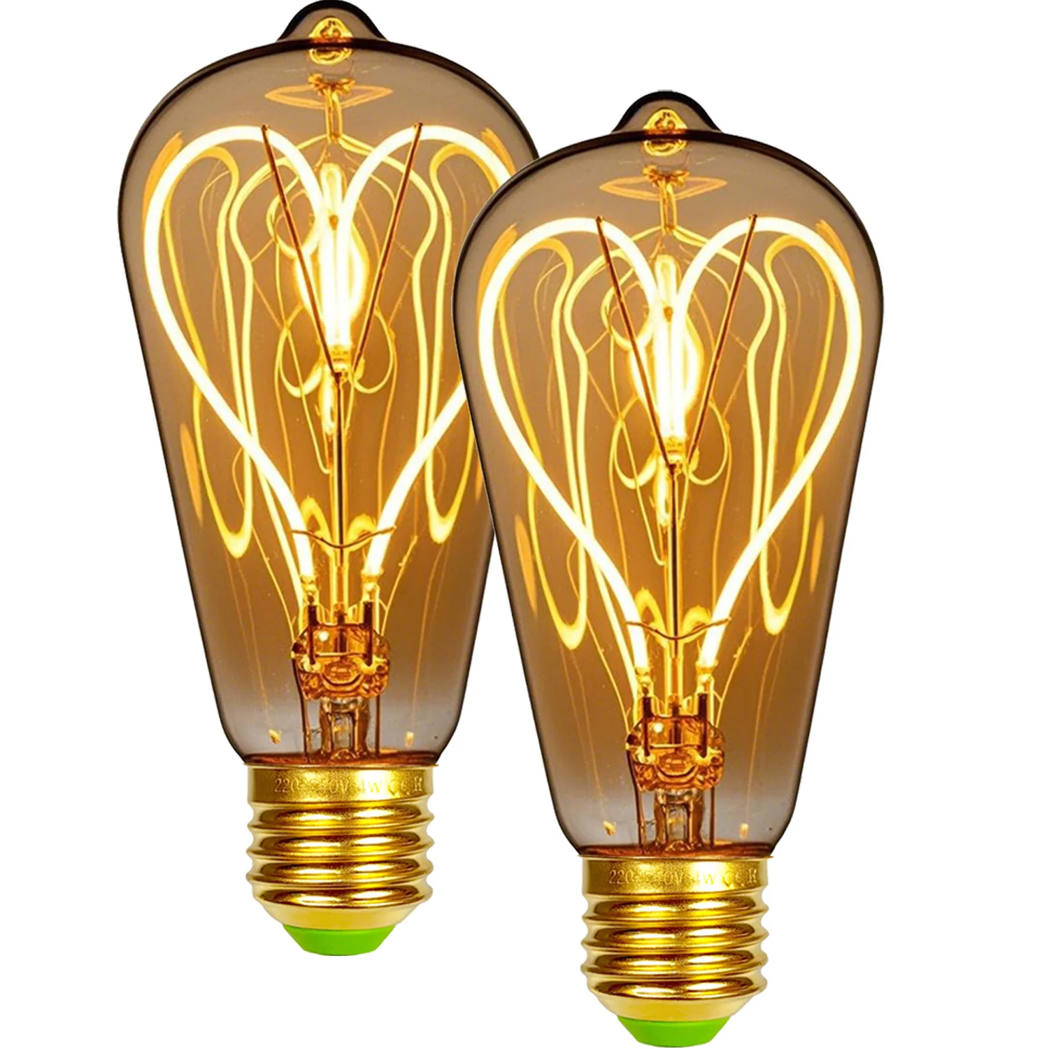 TIANFAN 2-Pack Vintage Edison Led Bulb ST64 Teardrop 220-240V Dimmable Edsion Style Decorative Light Bulb Amber Super Warm E27
