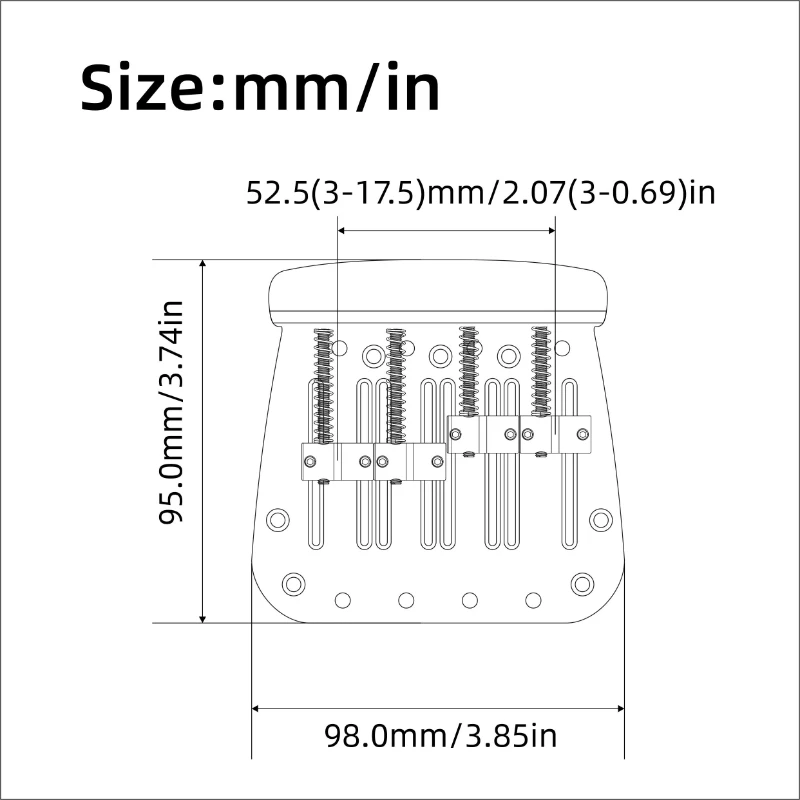 T Shape 4-String Bass Bridge 98x95MM String bottom or body through String Spacing 17.5MM for Bass Guitar Chrome/Gold/Black