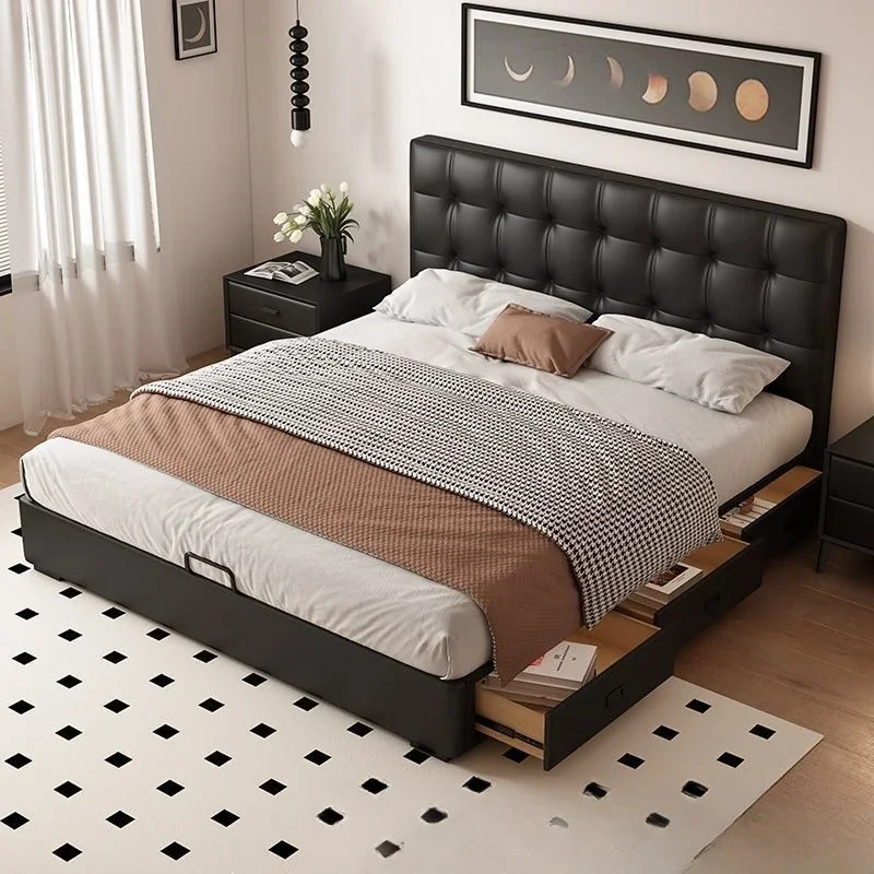 سرير وافل للتخزين بتصميم كلاسيكي فرنسي من الجلد الأوروبي #1