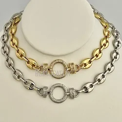 10pcs Round Clasp Puffed Sequin Link Coffee Bean Mesh Chain Choker Necklace K Gold Color Stainless Steel Statement Jewelry Women