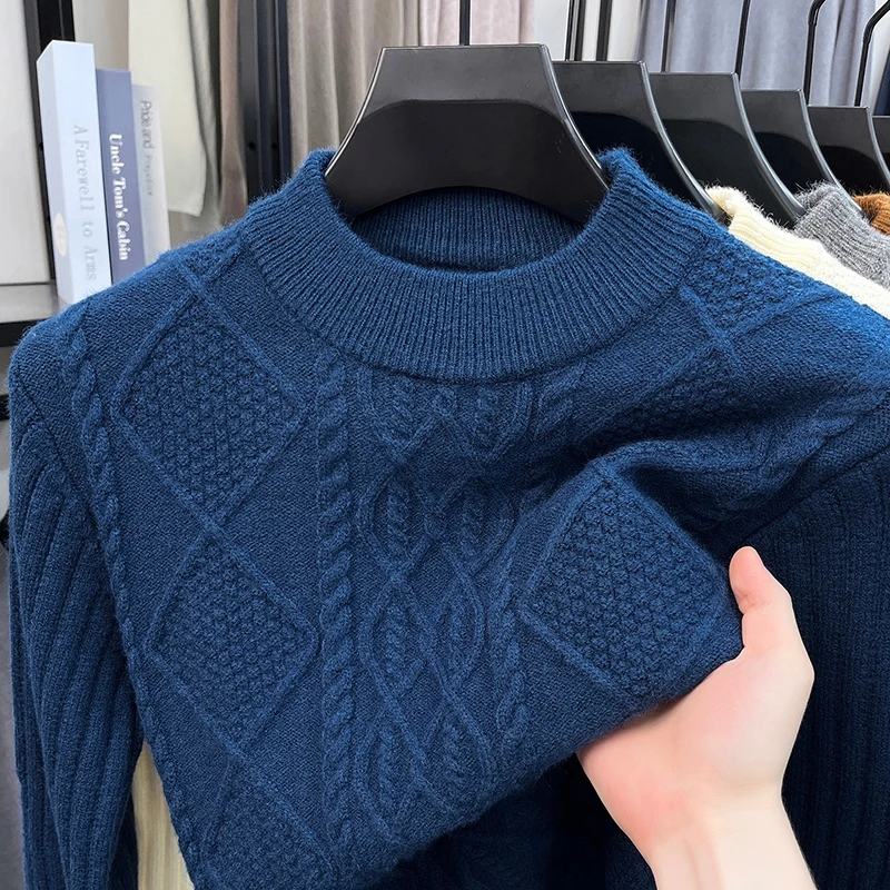 Trend luxury jacquard men's sweater high-quality knitted soft comfort solid color casual round neck autumn winter warm pullover