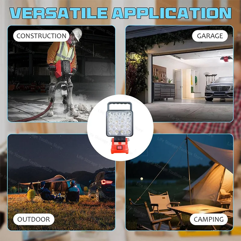 4in For Milwaukee Battery M18 Led Light Portable Spotlight Cordless Outdoor Work Fishing Handheld Emergency Tool Light No Batter