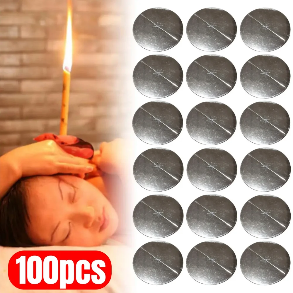 100pcs Beeswax Candle Protectors Personal Ear Care Disk Protective Ear Care Candle Protective Disk Ear Candle Pad Tray