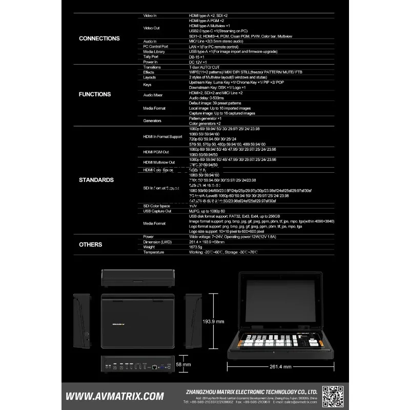 PVS0403U 10.1 Inch 4-CH SDI & Video Switcher Broadcasting Equipment for Streaming