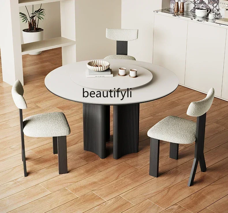 N17 FF BJ A Stone Plate Solid Wood Dining Table Round French Vintage Style Household Small Apartment Italian-Style Light Luxury
