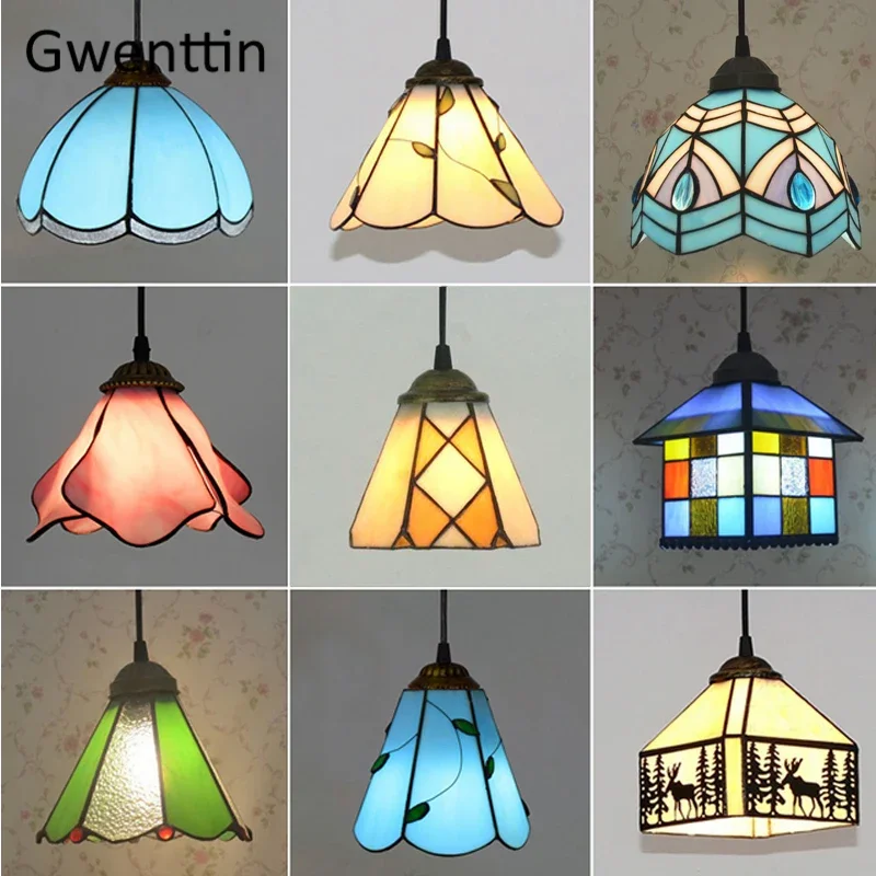 Tiffany Pendant Lights Mediterranean Loft Home Decor Creative Stained Glass Hanging Lamp Bedroom Dining Room Lighting Fixtures