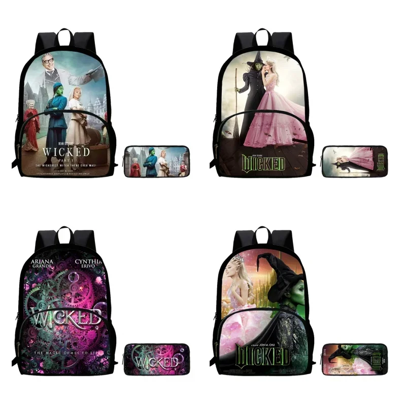 2Pcs Set Wicked School Backpack with Front Pocket, Cartoon School Bags for Girls Boys,Large Child Backpack for Aged 5-10