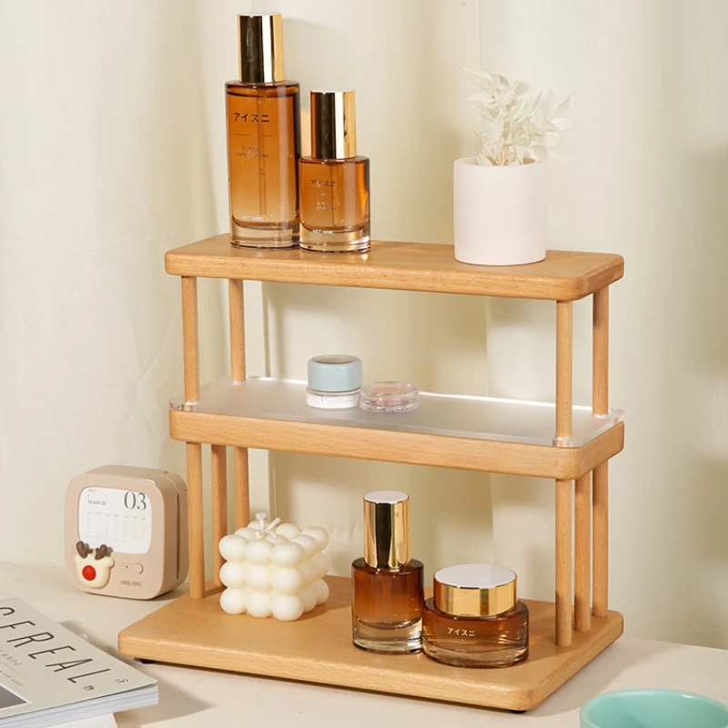 

Creative Wood Desktop Storage Rack Multilayer Dresser Cosmetics Perfume Cup Rack Bedroom Ins Wind Bathroom Rack