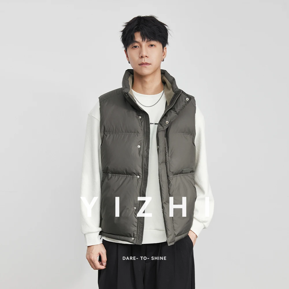 موضة الرجال الوقوف طوق صدرية بلا أكمام بلون كل مباراة القطن سترة 2025 شتاء جديد سماكة سترة دافئة