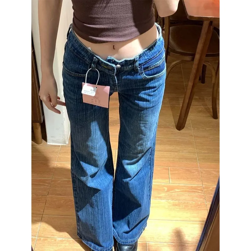 

Американские расклешенные джинсы в стиле ретро с низкой талией E-girl SlimWomen Модные черные хлопковые джинсовые брюки Y2K Сексуальные облегающие брюки-клеш