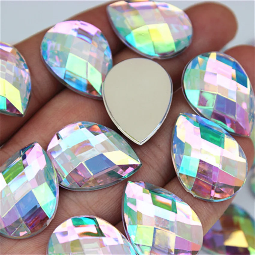 Cong Shao 80pcs 18*25mm Tear Drop Acrylic Rhinestone Trim Flatback Stones And Crystals For Costume Crafts Button No Hole CS592