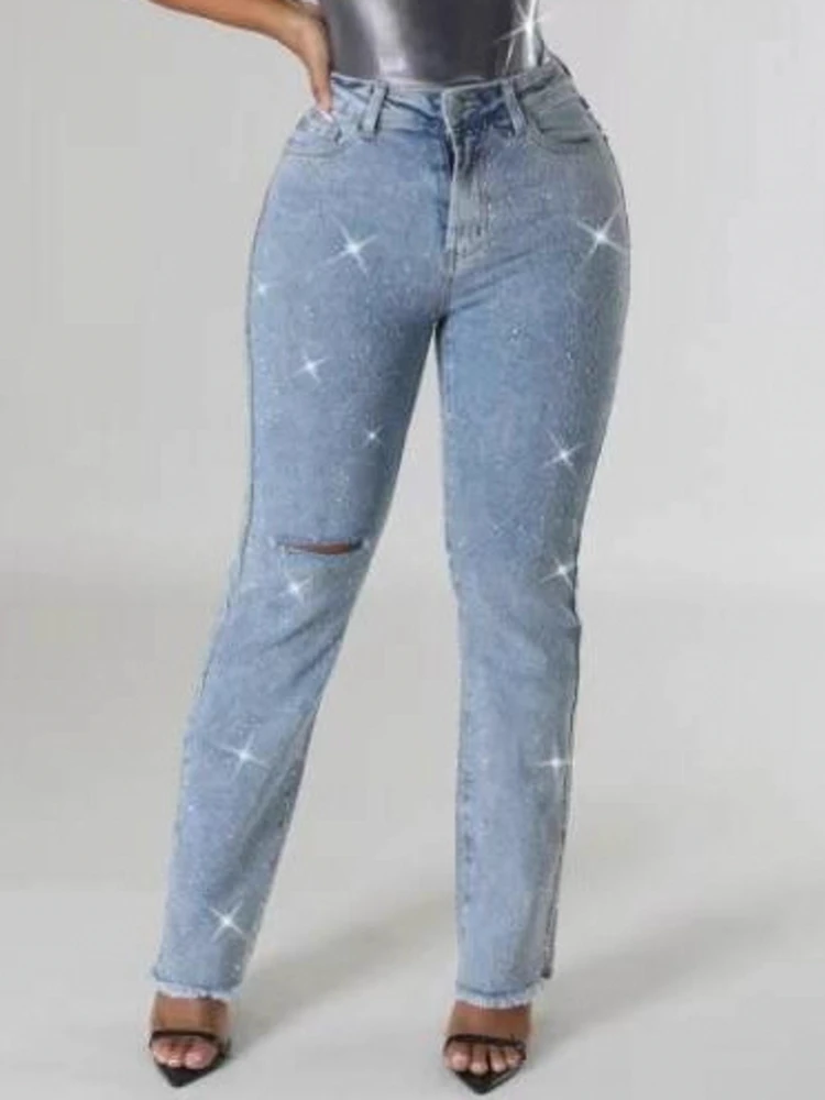 

Women High Waist Pencil Pants Shiny Straight Pants Long Jeans Casual Trendy Trousers 2025 Autumn Winter New Denim Trousers