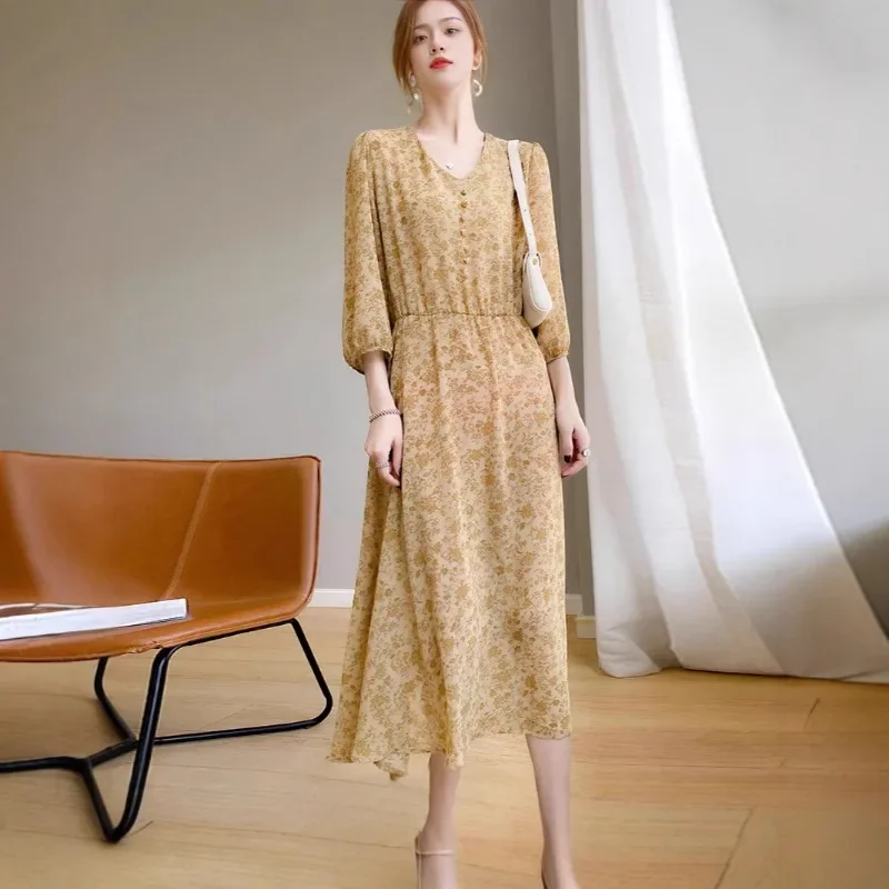

Celebrity Same Style Floral Dress Women Long Sleeve V Neck Print Dress New Spring Autumn Fashion