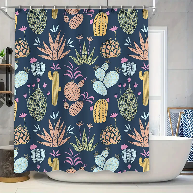 

Декоративная занавеска для душа с рисунком кактуса для декора ванной комнаты, синий принт с дизайном ананаса в пастельных цветах, 180 x 1