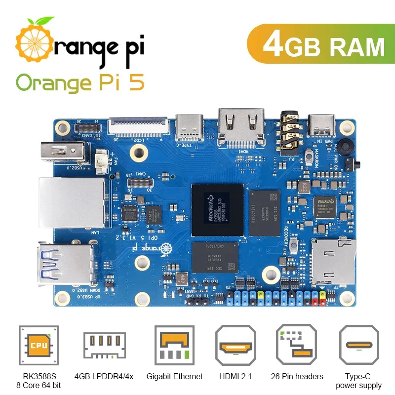 

Orange Pi 5 4GB RK3588S PCIE Module External WiFi+BT,SSD Gigabit Ethernet Single Board Computer, Run Android Debian OS