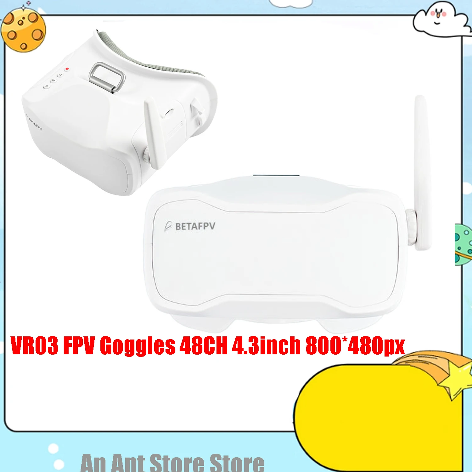 

BETAFPV VR03 FPV Goggles 48CH 4,3 дюйма 800*480px HD ЖК-дисплей высокой яркости с записью DVR Встроенный аккумулятор емкостью 2000 мАч для радиоуправляемых дронов