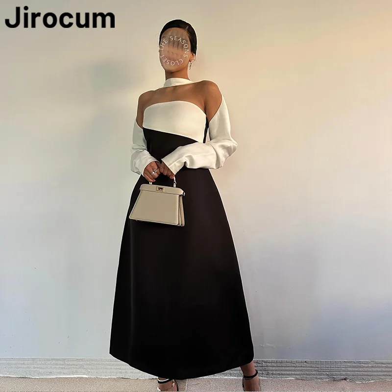 

Jirocum Simple A-line Black Prom Dress Women Strapless Satin Party Evening Dresses Ankle Length Formal Occasion Gowns 2024 New